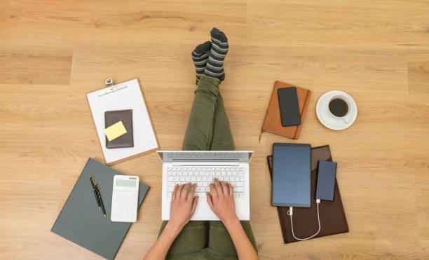 top down view of working from home top down view of working from home