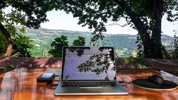 modern freelance office in nature
