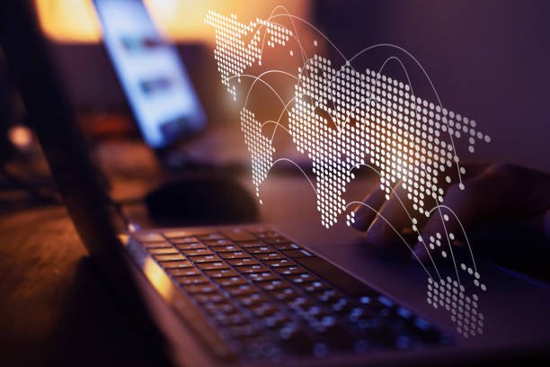 international business partnership and connection concept on map, mixed media